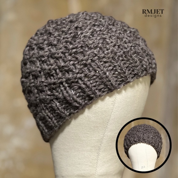 *NEW* Shades of Brown HEMP Wool Textured Handmade Hand Knit Beanie hat - Picture 1 of 2
